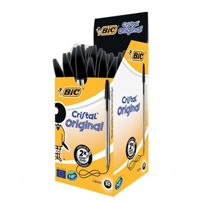 Caja de Bolígrafos de Tinta de Aceite Bic Cristal Original 8373639/ 50 unidades/ Negros