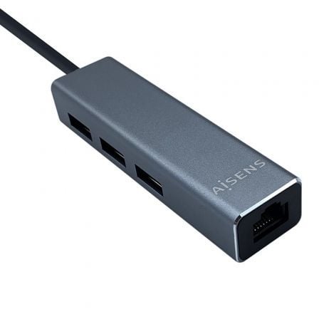 Hub USB 3.0 Tipo-C Aisens A109-0396/ 3 Puertos USB Tipo-C/ 1 RJ45/ Gris