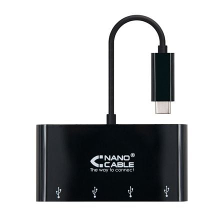 Hub USB 3.0 Tipo-C Nanocable 10.16.4401-BK / 4 Puertos USB 3.0